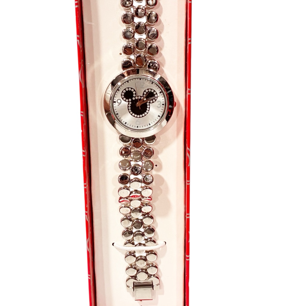 Disney Mickey Mouse Silver Tone Jeweled Bracelet Wrist Watch New